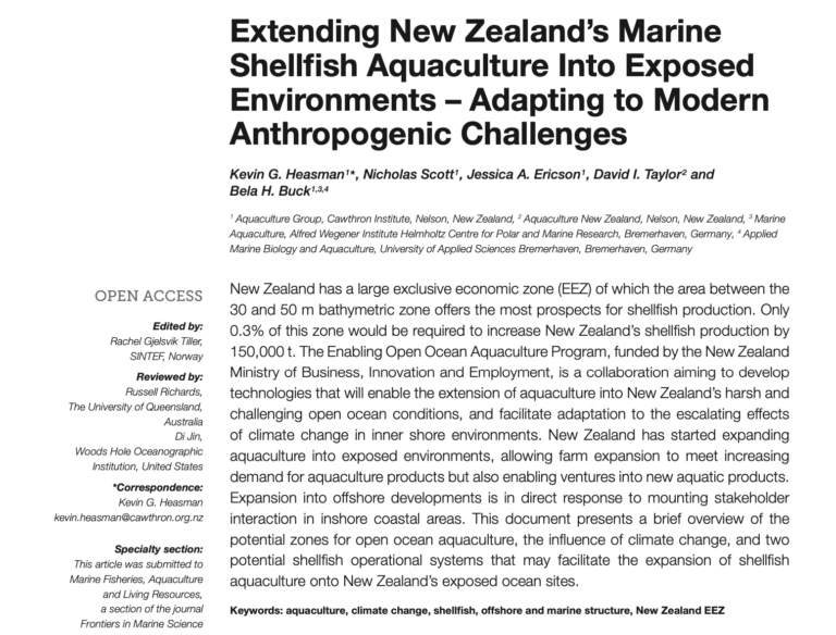 Extending New Zealand's Marine Shellfish Aquaculture Into Exposed Environments -Adapting to Modern Anthropogenic Challenges