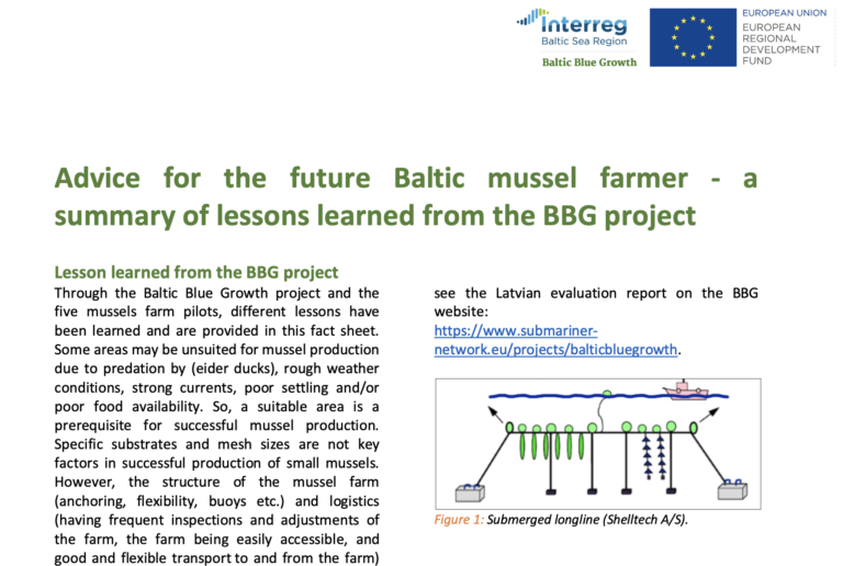 Advice for the future Baltic mussel farmer - a summary of lessons learned from the BBG project