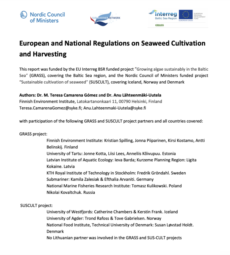 European and National Regulations on Seaweed Cultivation and Harvesting