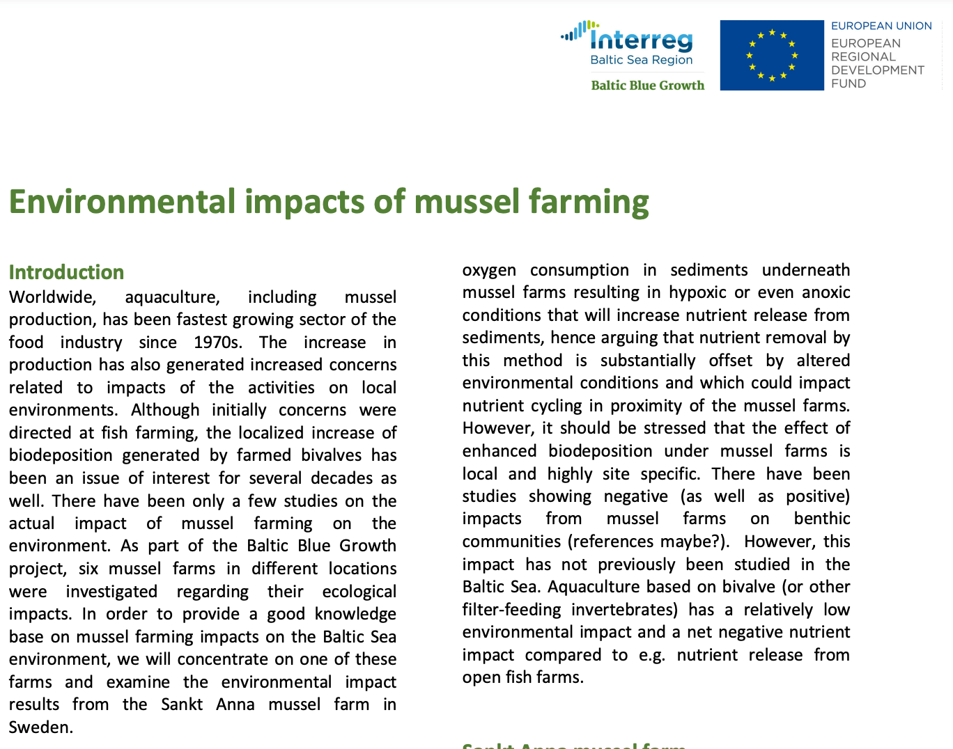 Environmental impacts of mussel farming Submariner Network for Blue Growth