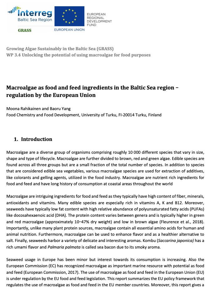 Macroalgae as food and feed ingredients in the Baltic Sea region – regulation by the European Union